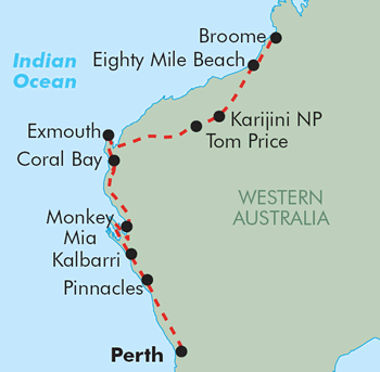 Perth to Broome Tour Map